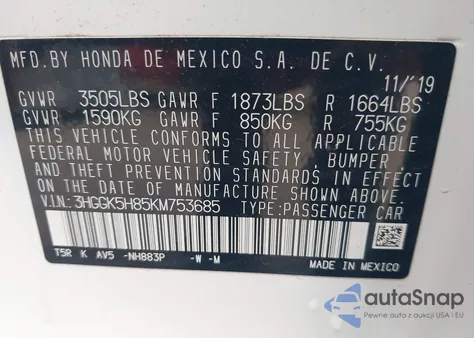 2019 Honda Fit Ex z USA, uszkodzony, nr VIN 3HGGK5H85KM753685